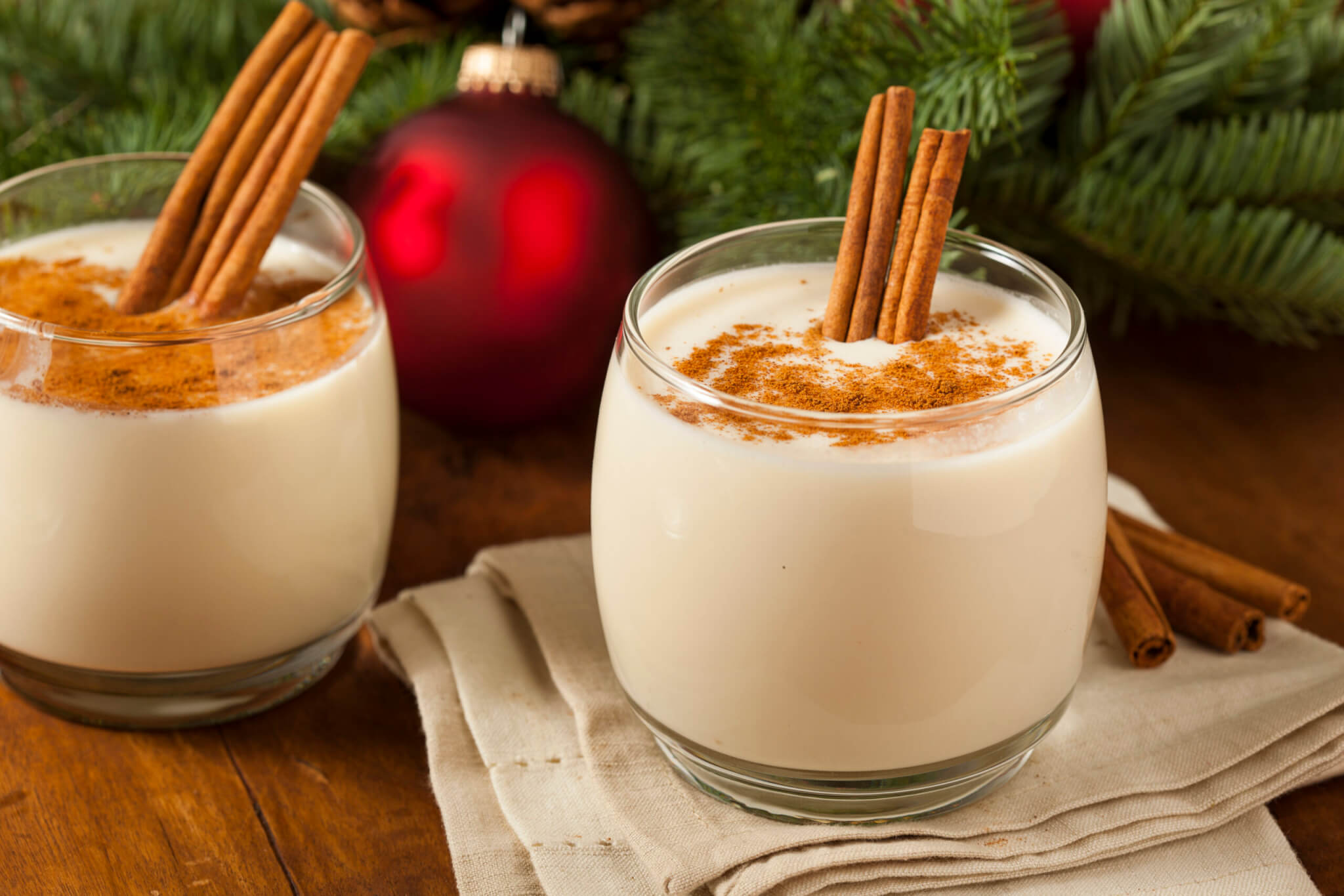 Two Eggnog Glasses At The Fireplace, Evening Stock Photo, Picture